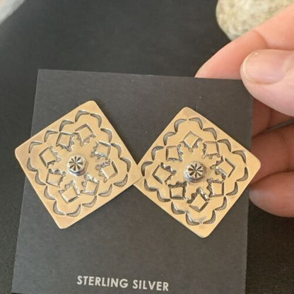 Navajo Stamped Sterling Silver Earrings Set | Authentic Native American Handmade | 1198 - Masha USA