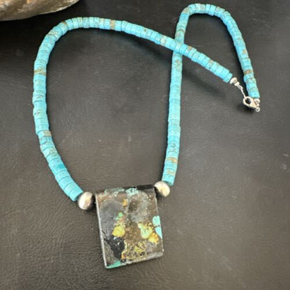 Navajo SpiderWeb Turquoise Heishi Pearls Necklace | Sterling Silver | 20" | Authentic Native American Handmade | 17091