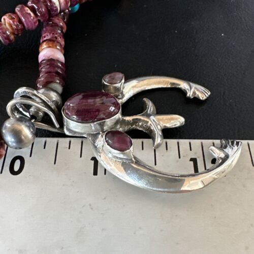 Navajo Purple Spiny Oyster Turquoise Naja Pendant Necklace | Sterling Silver | Native American Handmade | 15263