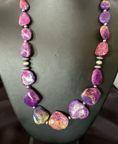 Navajo Pearl Purple Mojave Turquoise Pendant Necklace | Sterling Silver | Authentic Native American Handmade | 21" | 17500