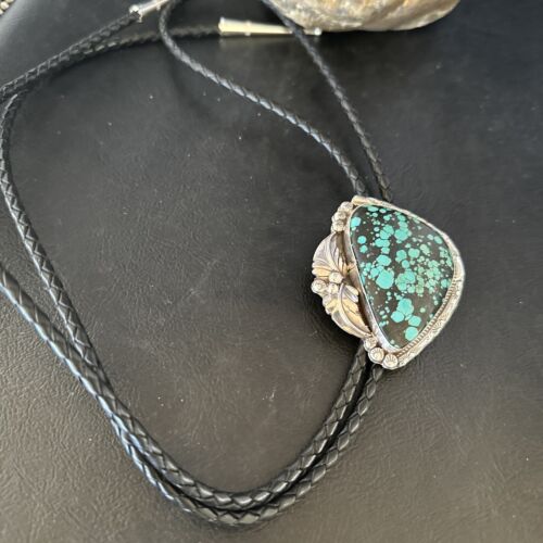 Men's Blue Spiderweb Turquoise Bolo Tie | Navajo Sterling Silver | Authentic Native American Handmade | 15011