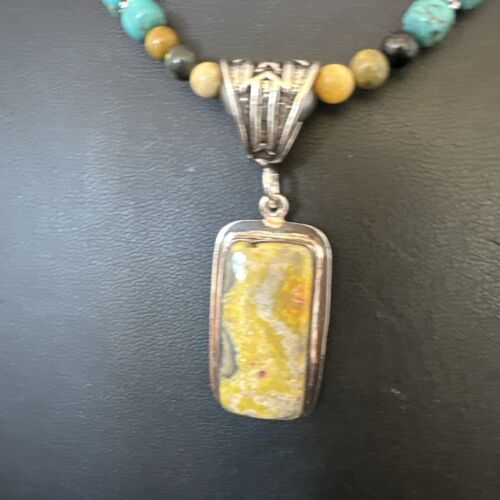 Men's BumbleBee Jasper Pendant Necklace | Navajo Pearls | Sterling Silver | Authentic Native American | 16881