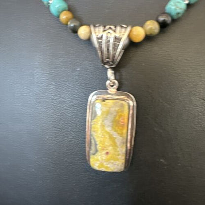 Men's BumbleBee Jasper Pendant Necklace | Navajo Pearls | Sterling Silver | Authentic Native American | 16881