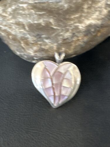 Navajo Pink Mother of Pearl Heart Pendant Necklace | Sterling Silver | Authentic Native American Handmade | 15193