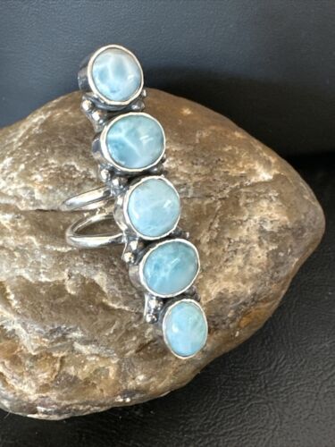 Navajo Blue Larimar Multi-Stone Cluster Ring | Authentic Native American Sterling Silver | Sz 7.5 | 15942