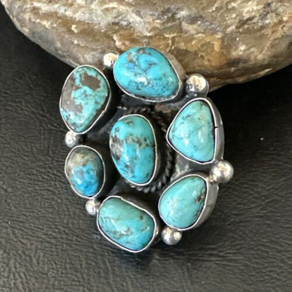 Navajo Blue Kingman Turquoise Cluster Ring | Authentic Native American Sterling Silver | Multi-Stone | Sz 10 | 17644