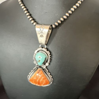 Royston Turquoise Spiny Pendant | Navajo Sterling Silver Necklace | Multi-Stone 16826