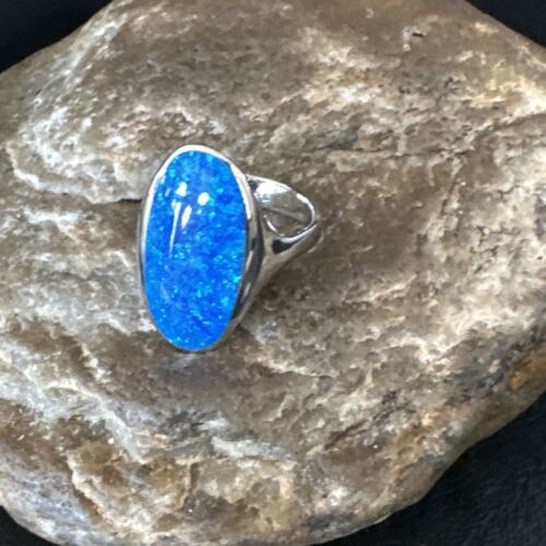 Navajo Blue Opal Inlay Pinky Ring | Sterling Silver | Sz 4 | Authentic Native American Handmade | 14969