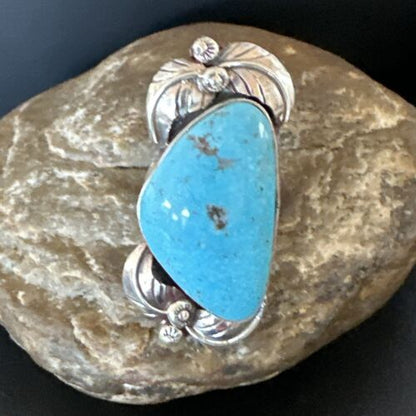 Women's Blue Kingman Turquoise Ring | Navajo Sterling Silver | Sz 7 | Authentic Native American Handmade | 15662
