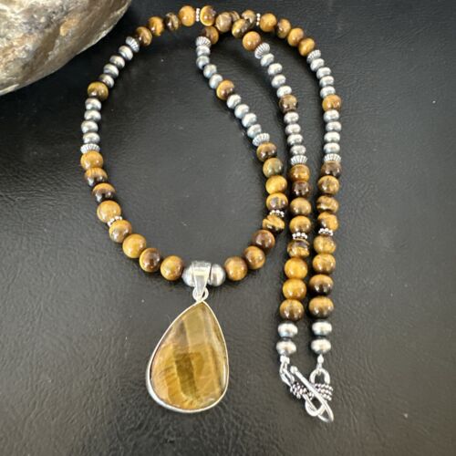 Southwestern Coffee Brown Tiger's Eye Pendant Necklace | Sterling Silver | 15864