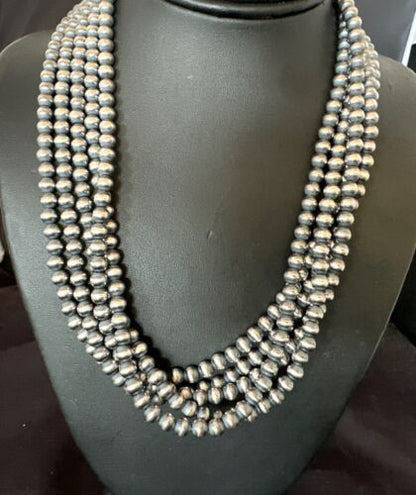 6mm Sterling Silver | Navajo Pearls Necklace | 5 Strand | 20” Authentic Native American | 17473