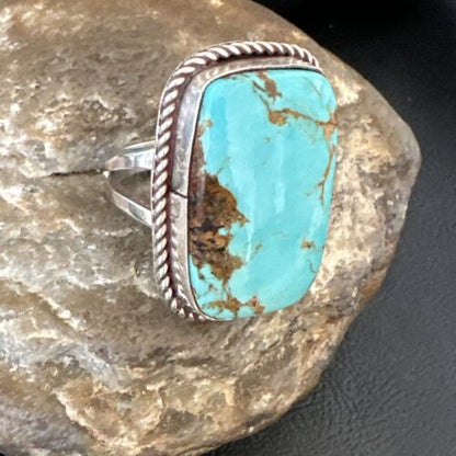 Men's Blue Turquoise #8 Navajo Ring | Sterling Silver | Sz 10.5 | 16637