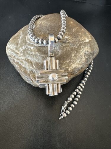 Men's Zia Pendant Necklace | Navajo Pearls | Sterling Silver | Authentic Native American Handmade | 16424