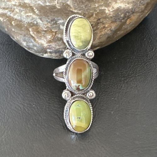 Navajo Green Royston Turquoise Multi-Stone Ring | Authentic Native American Sterling Silver | Sz 10.5 | 16723