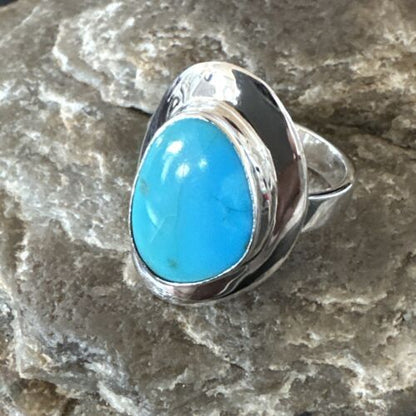 Navajo Blue Kingman Turquoise Ring | Sterling Silver | Sz 8 | Authentic Native American Handmade | 16591