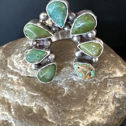 Navajo Green Turquoise Multi-Stone Cluster Ring | Authentic Native American Sterling Silver | Sz 11 | 15659
