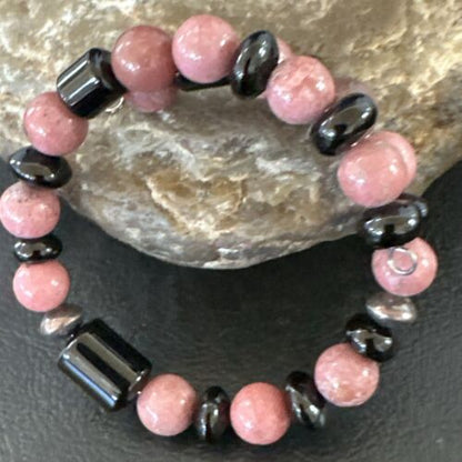 Navajo Pink Rhodochrosite Memory Wire Bracelet | Stainless Steel | Authentic Native American Handmade | 17625