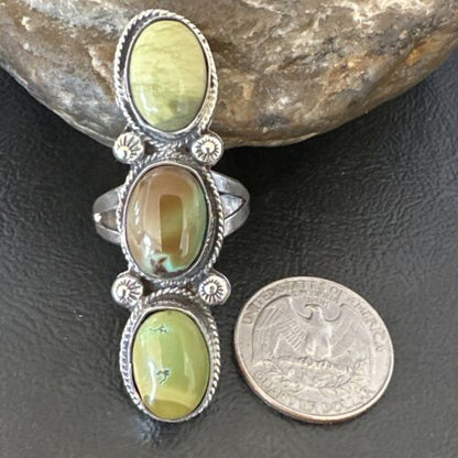 Navajo Green Royston Turquoise Multi-Stone Ring | Authentic Native American Sterling Silver | Sz 10.5 | 16723