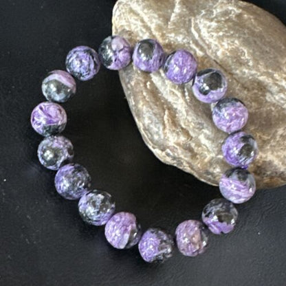 Navajo Purple Sugilite Stretch Bead Bracelet | 12mm | Sterling Silver | Authentic Native American Handmade | 15238