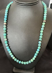 Navajo Blue Turquoise Necklace | Sterling Silver Pearls | 22" | Authentic Native American Handmade | 16951