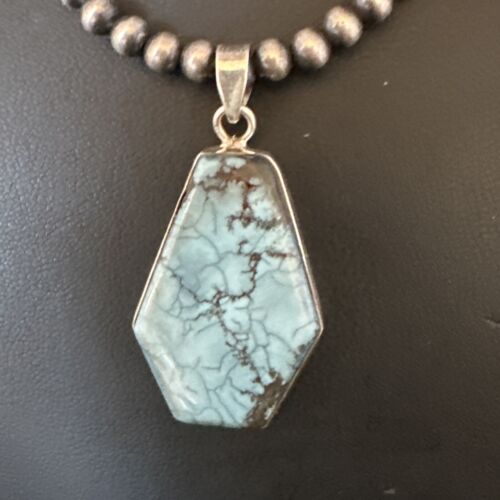 Men's Spiderweb Turquoise Pendant | Navajo Pearls Sterling Silver Necklace | Authentic Native American Handmade | 15533