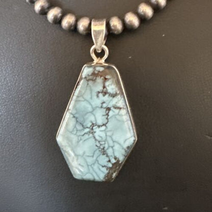 Men's Spiderweb Turquoise Pendant | Navajo Pearls Sterling Silver Necklace | Authentic Native American Handmade | 15533