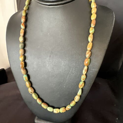 Navajo Green Royston Turquoise Bead Necklace | Sterling Silver Pearls | 22" | Authentic Native American Handmade | 15319