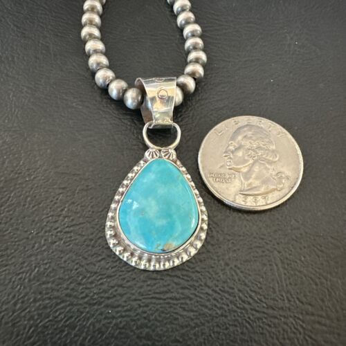 Navajo Pearls Kingman Turquoise Pendant Necklace | Sterling Silver | Native American Handmade | 17135