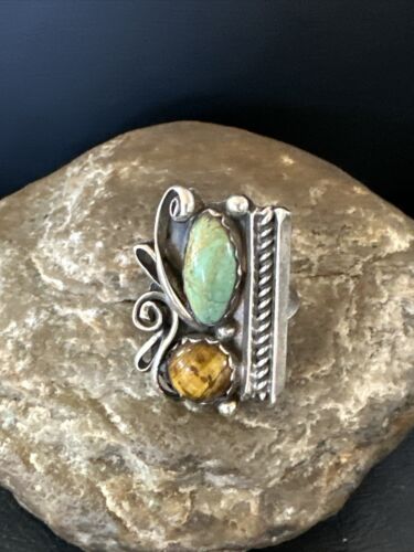 Navajo Turquoise Multi-Stone Adjustable Ring | Authentic Native American Sterling Silver | Sz 5 | 16891
