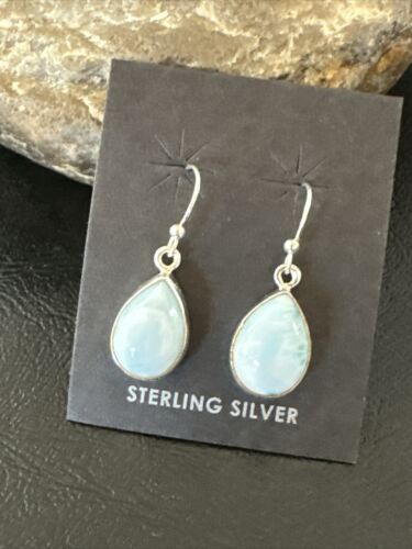 Navajo Blue Larimar Dangle Earrings | Sterling Silver | Authentic Native American Handmade | 17292