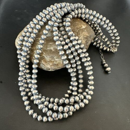 6mm Sterling Silver | Navajo Pearls Necklace | 5 Strand | 20” Authentic Native American | 17473
