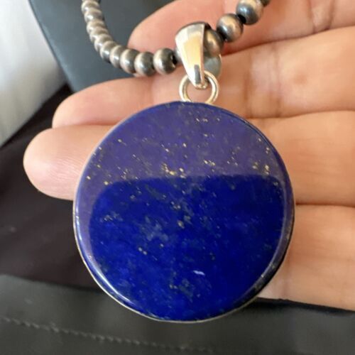 Navajo Blue Lapis Pendant with Pearls | Sterling Silver Necklace | 20" | Authentic Native American Handmade | 16659