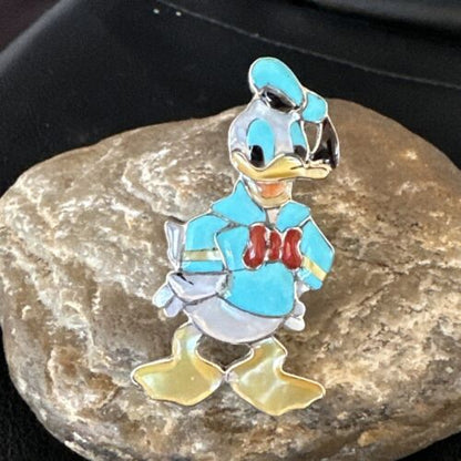 Zuni Sterling Silver Donald Duck Inlay Ring | Sz 6 Adjustable | Authentic Native American Handmade | 16560