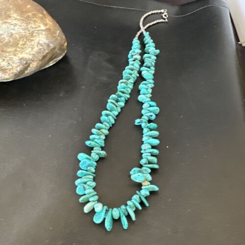 Navajo Blue Nugget Turquoise Bead Necklace | Sterling Silver Pearls | 20" | Authentic Native American Handmade | 16520