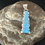 Navajo Blue Opal Inlay Pendant Necklace | Sterling Silver | Authentic Native American Handmade | 15671
