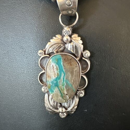 Navajo Blue Boulder Turquoise Necklace Pendant | Sterling Silver | Men's Women's | 16137