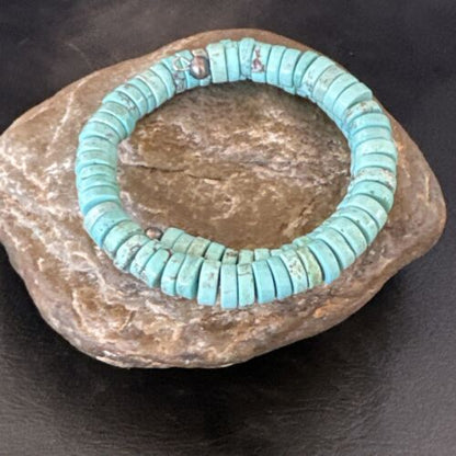 Navajo Turquoise Heishi Bracelet | Stainless Steel Memory Wire | Authentic Native American Handmade | 17610