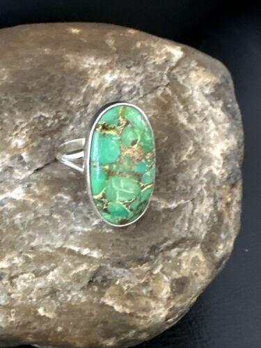 Navajo Green Mojave Turquoise Ring | Sterling Silver | Sz 7 | Authentic Native American Handmade | 15594