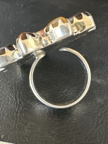 Navajo Coffee Tiger's Eye Cluster Ring | Authentic Native American Sterling Silver | Multi-Stone | Sz 9 | 15183