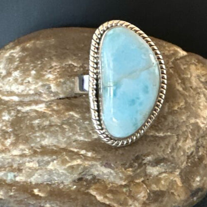 Navajo Blue Larimar Ring | Sterling Silver | Sz 10 | Authentic Native American Handmade | 17652