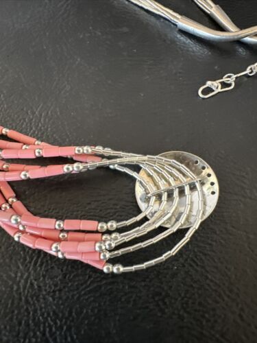 Navajo Concha Pink Conch Heishi 5-Strand Liquid Sterling Silver Necklace 20" | Southwestern Jewelry 15873