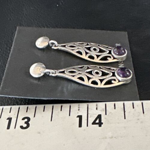 Navajo Purple Amethyst Earrings | Sterling Silver | 1" | Authentic Native American Handmade | 15354