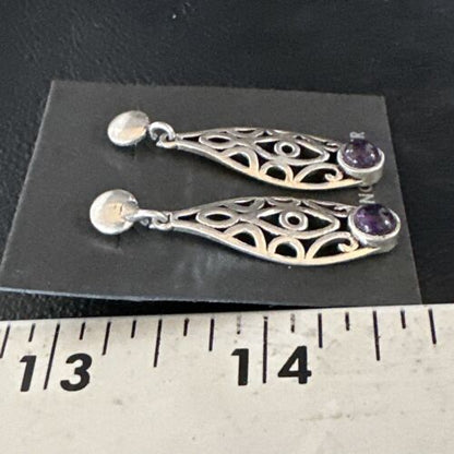 Navajo Purple Amethyst Earrings | Sterling Silver | 1" | Authentic Native American Handmade | 15354