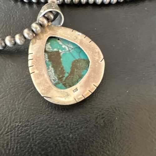 Men's Navajo Blue Spiderweb Turquoise Pendant Necklace | Sterling Silver | Authentic Native American Handmade | 16203