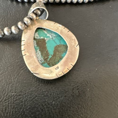 Men's Navajo Blue Spiderweb Turquoise Pendant Necklace | Sterling Silver | Authentic Native American Handmade | 16203