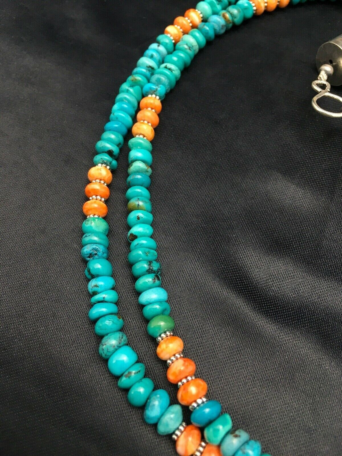 Native American Sterling Silver Blue Turquoise Spiny Pendant Necklace | 3091