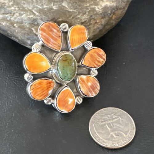 Navajo Green Turquoise Spiny Multi-Stone Cluster Ring | Authentic Native American Sterling Silver | Sz 10.5 | 16717 - Masha USA