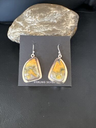 Navajo Bumblebee Jasper Earrings | Sterling Silver | Authentic Native American Handmade | 15826