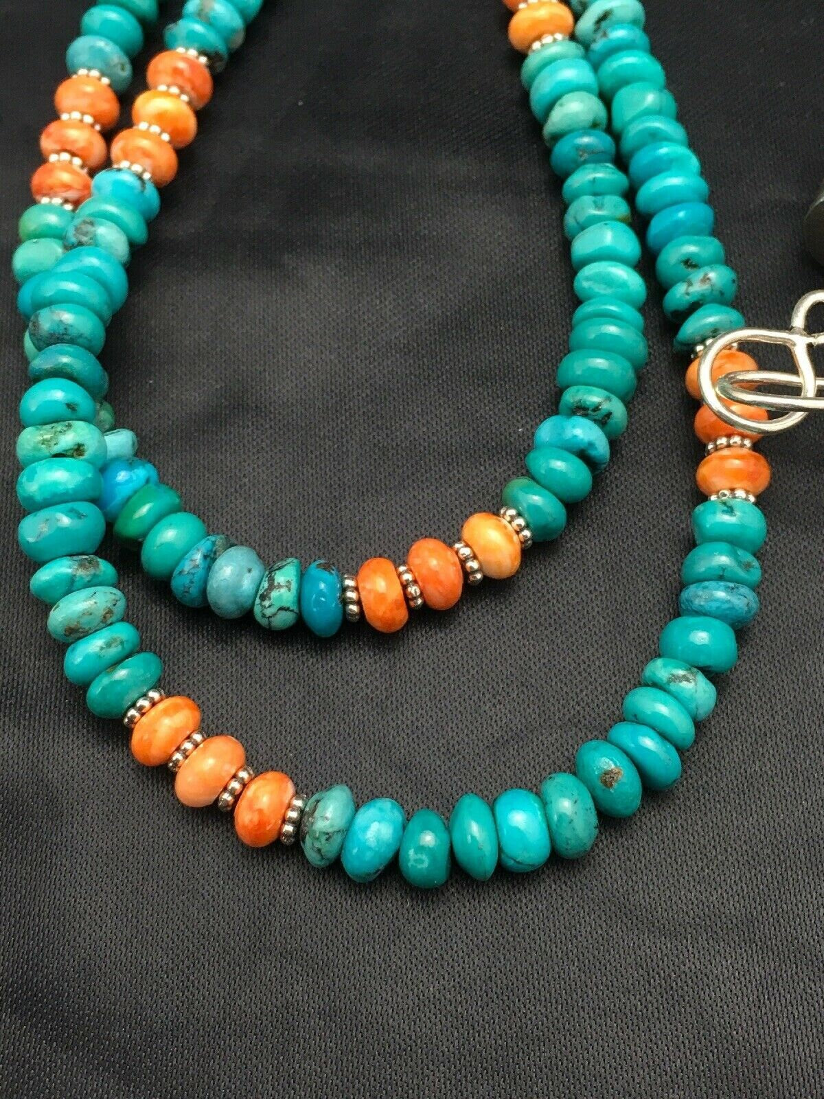 Native American Sterling Silver Blue Turquoise Spiny Pendant Necklace | 3091