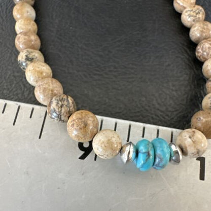 Navajo Turquoise Coral Picture Jasper Necklace | Sterling Silver | 20" | Authentic Native American Handmade | 17608